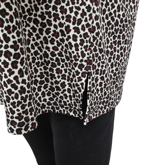 NWT MICHAEL KORS Arm Slit Animal Print Top Blouse Women L V-Neck Ruby Black - Picture 9 of 14